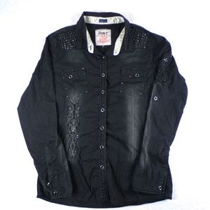 Roar Western Glitz Long Sleeve Button Up Women's Black Wash Size XL